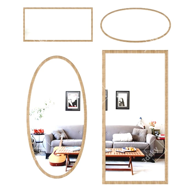 Classic Wood Frame Mirror Set 3D model image 1