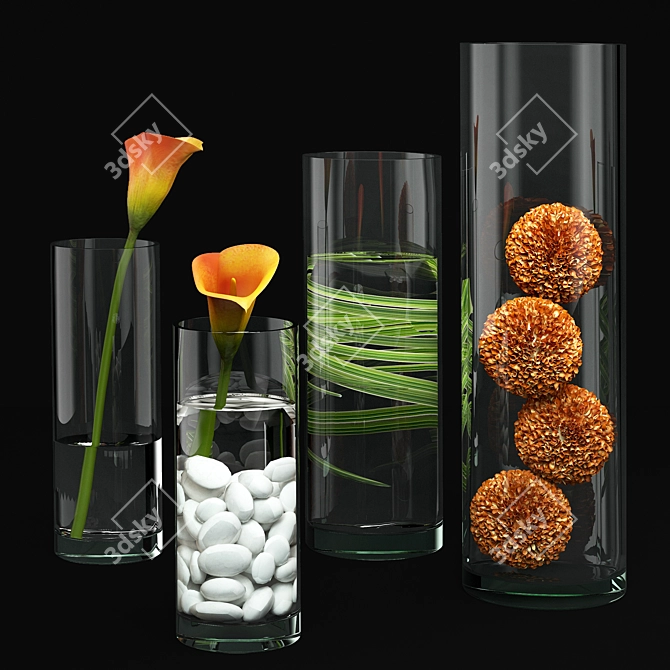 Minimalist Glass Vase Plant Set 3D model image 1