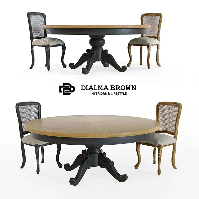 Dialma Brown Round Table and Chairs 3D model image 1