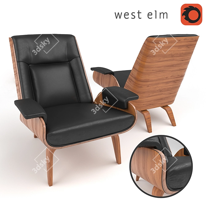 Modern Black Paulo Bent Ply Chair 3D model image 1