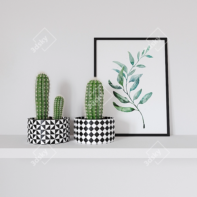 Scandi-inspired Cactus & Poster Set 3D model image 1