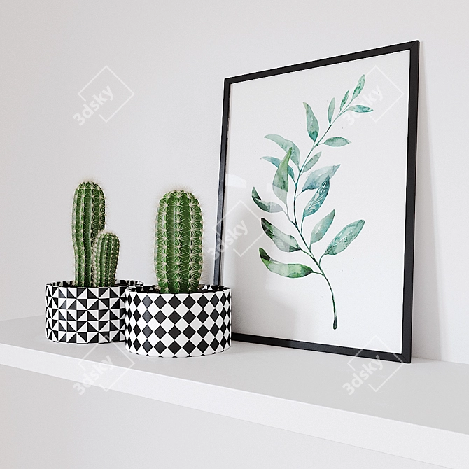 Scandi-inspired Cactus & Poster Set 3D model image 2