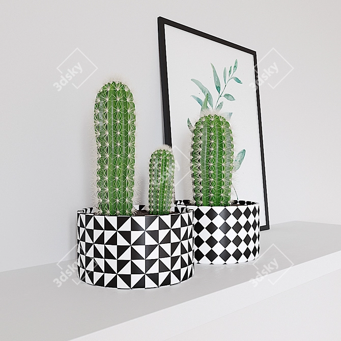 Scandi-inspired Cactus & Poster Set 3D model image 3