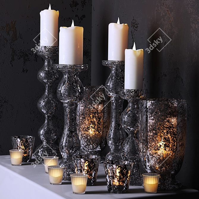 Elegant Candle Set: Candles, Candlestick, Décor 3D model image 1