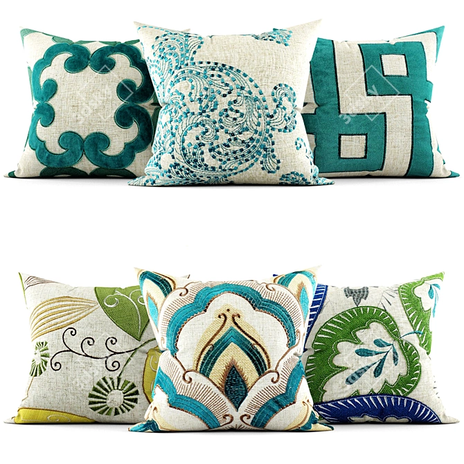 Elegant Embroidered Cushions 3D model image 1