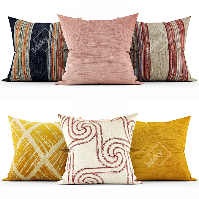 Elegant Embroidered Accent Pillows 3D model image 1