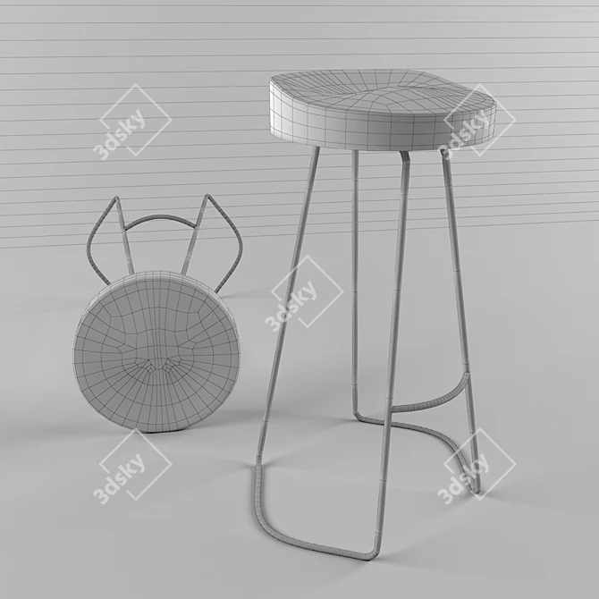 Rustic Steel Wood Bar Stool 3D model image 2