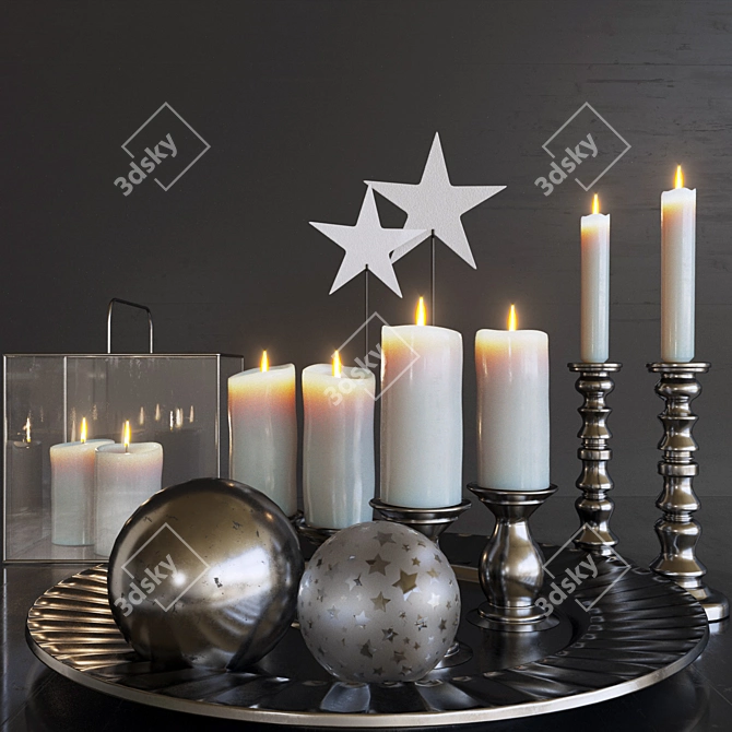 Elegant Candle Set: Candlestick, Tray & Decor 3D model image 1