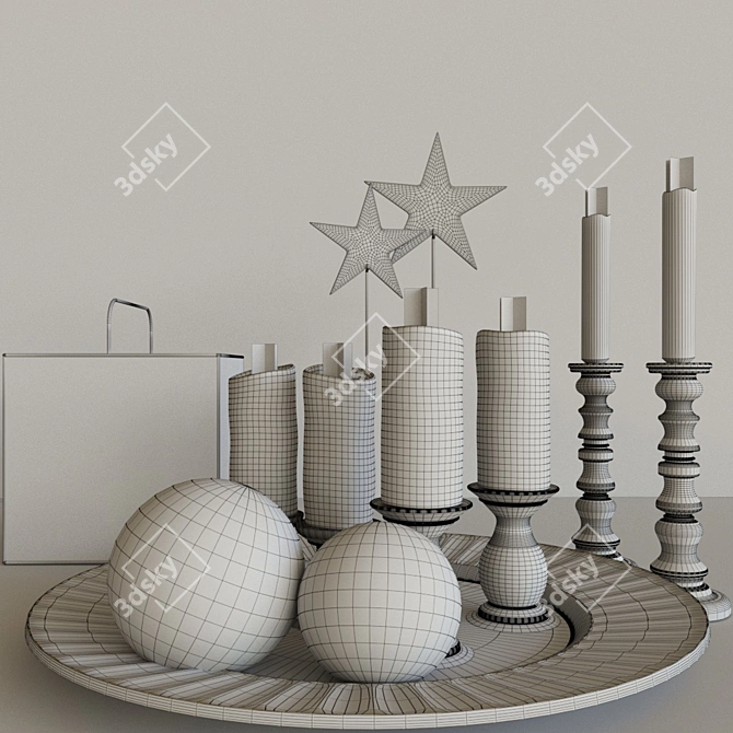 Elegant Candle Set: Candlestick, Tray & Decor 3D model image 2