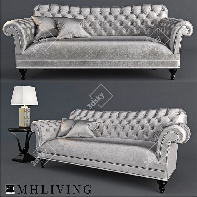 Modern Sofa Set with Lamp & Table 3D model image 1