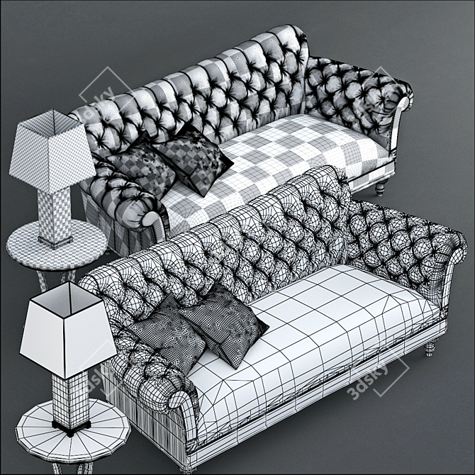 Modern Sofa Set with Lamp & Table 3D model image 3