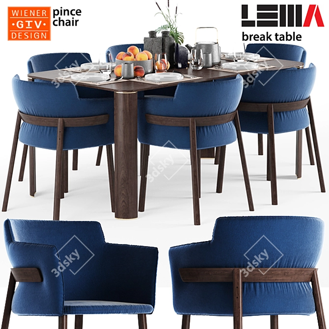 Elegant Pince Chair & Break Table by Gebr. Thonet Vienna & LEMA 3D model image 1