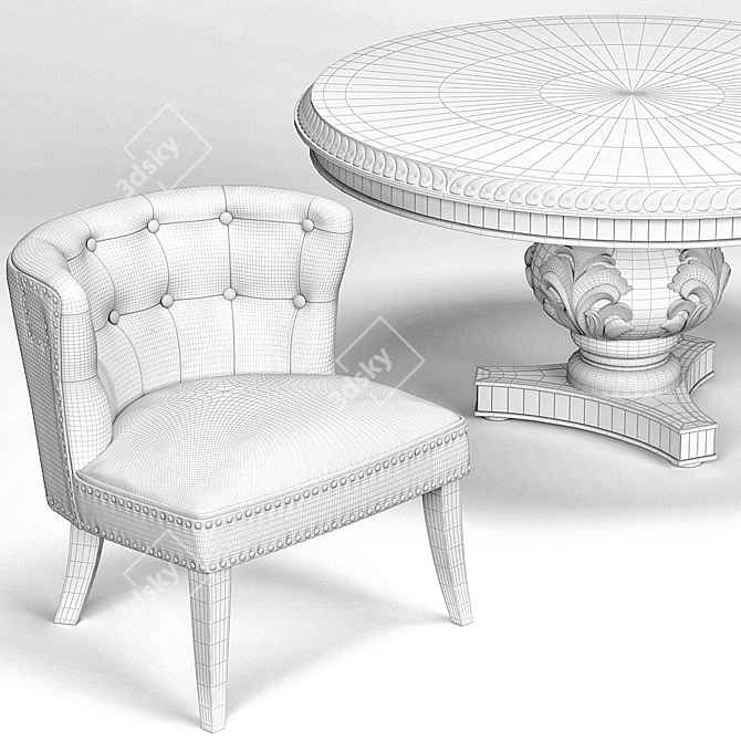 Sleek Saphire Barrel Chair & San Telmo Dining Table 3D model image 3