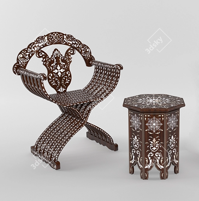 Oriental Charm: Chair & Coffee Table 3D model image 1