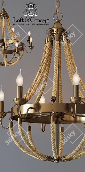 Rattan Rope Chandelier - Industrial Loft Lighting 3D model image 2