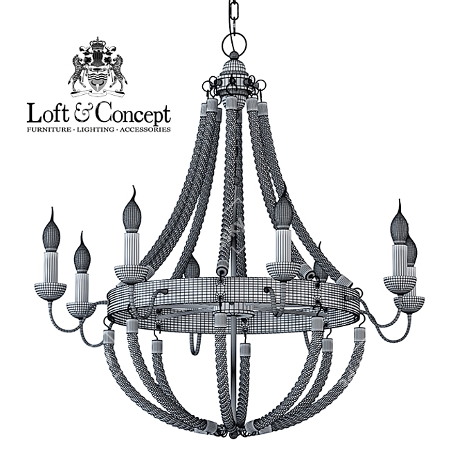 Rattan Rope Chandelier - Industrial Loft Lighting 3D model image 3