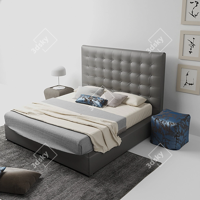 Italian Leather Bed by Bolzan Letti 3D model image 2