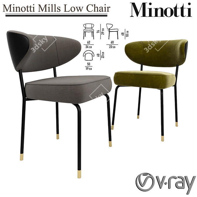 Modern Minotti Mills Low Chair 3D model image 1