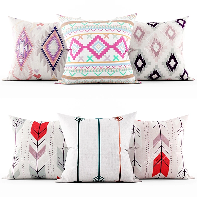 Elegant Embroidered Accent Pillows 3D model image 1