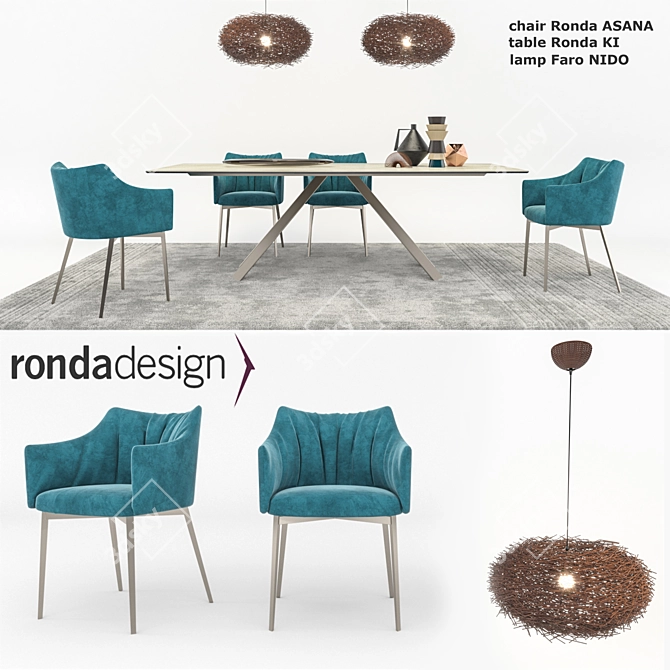 Modern Furniture Set: KI Table, ASANA Chair, NIDO Lamp 3D model image 1