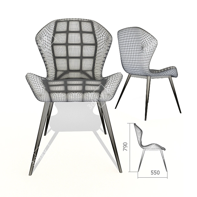 Modern Grey Fabric and Metal Chair 3D model image 2