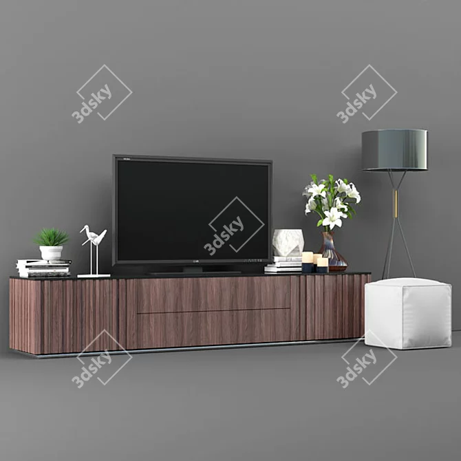 Modern TV Stand with 8 Shelves 3D model image 2