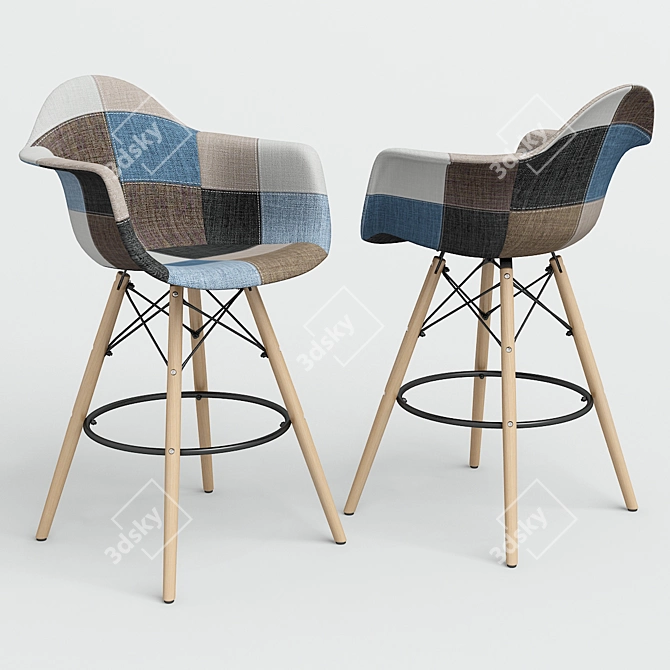 Eames Style DAW Patchwork Bar Chair 3D model image 1