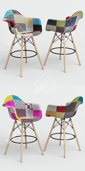 Eames Style DAW Patchwork Bar Chair 3D model image 2