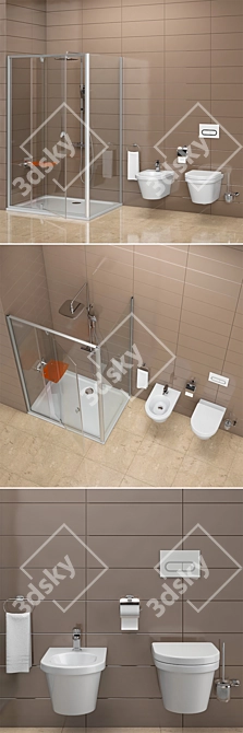 Ravak Pivot Shower & Chrome Toilet Set 3D model image 2