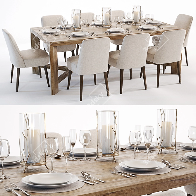 Glamorous Gernoble & Torino Table Set 3D model image 1