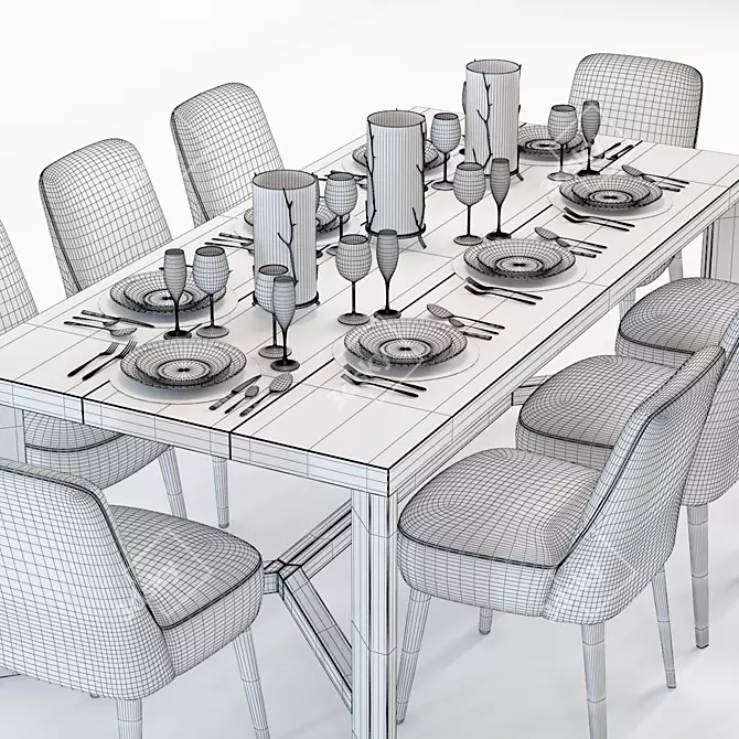 Glamorous Gernoble & Torino Table Set 3D model image 3