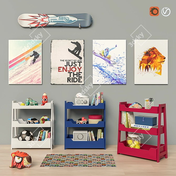 Toy & Book Storage Set - 3 Color Options 3D model image 1