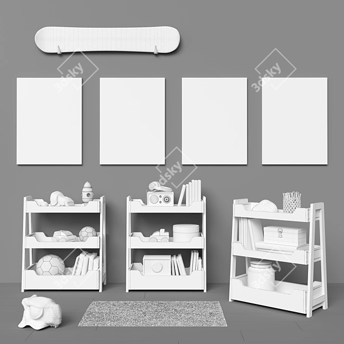 Toy & Book Storage Set - 3 Color Options 3D model image 3