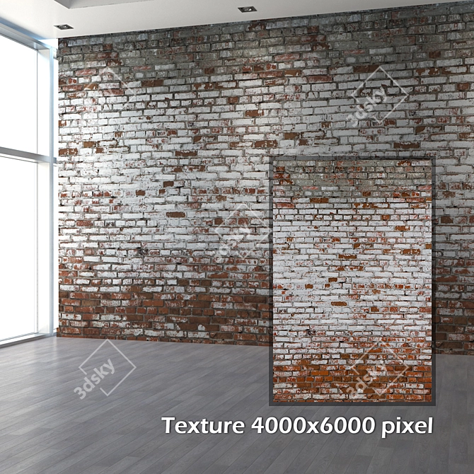 Weathered Brick Wall Texture 3D model image 2