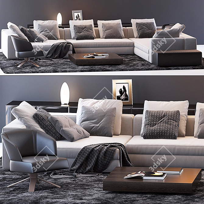 Modern Minotti Set 15: Sofa, Ottoman, Chair & More 3D model image 1