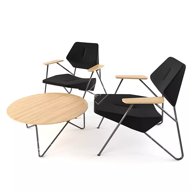 Modern Polygon Easy Chair & Table Ensemble 3D model image 1