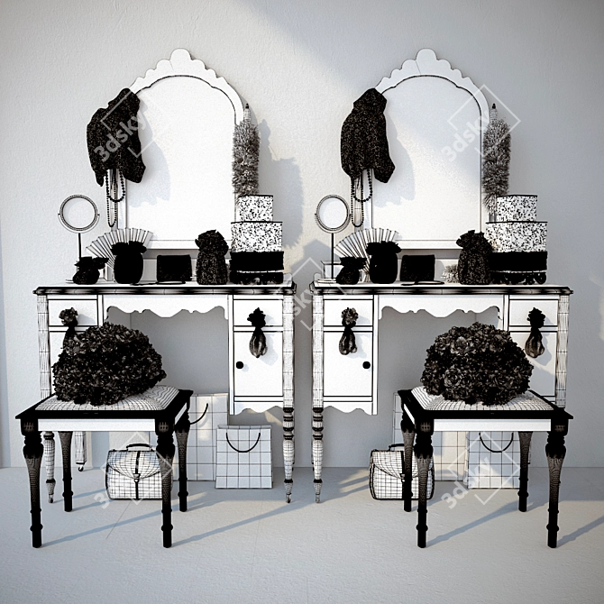 Elegant Vanity Set with Stool 3D model image 3