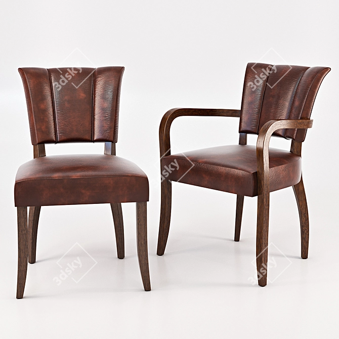 Vintage French-inspired Leather Chair 3D model image 1