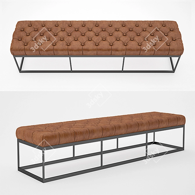 Luxurious Tufted Leather Bench 3D model image 1