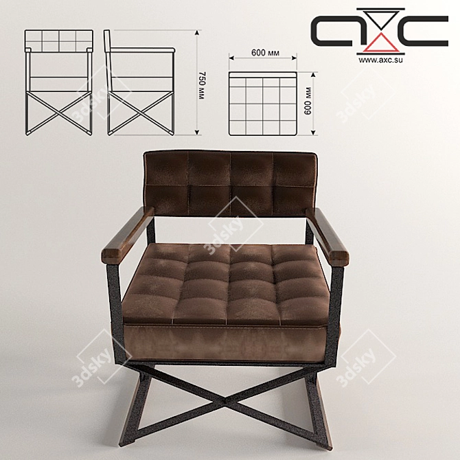 Modern Metal and Fabric Director's Armchair 3D model image 2