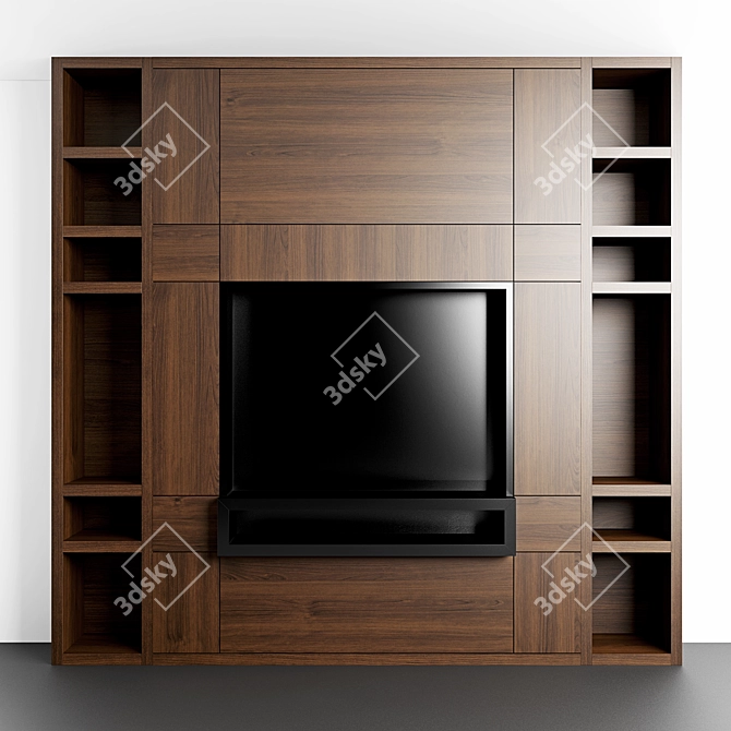 Modern Wood TV Zone with Shelving 3D model image 1