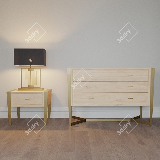 Alexandra Collection: Bedside Table & Chest of Drawers 3D model image 1