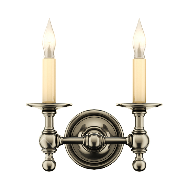 Elegant 2-Light Antique Nickel Wall Sconce 3D model image 1