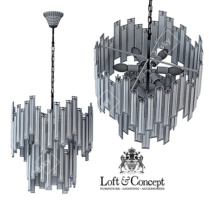 Modern Black Metal Suspension Light 3D model image 3