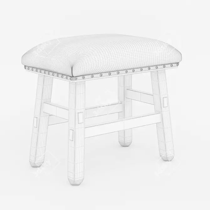 Vintage English Leather Stool | Handcrafted Wood & Genuine Aniline Leather Seat 3D model image 2