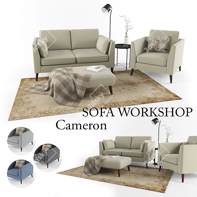 Stylish Cameron Sofa Set with Decor 3D model image 1