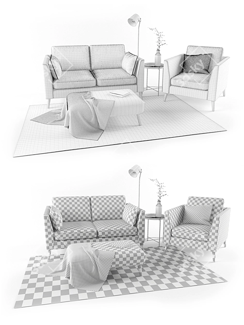 Stylish Cameron Sofa Set with Decor 3D model image 3