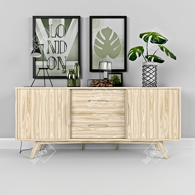 Modern Oak Chest with Funen Design 3D model image 1