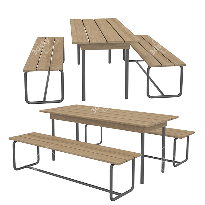 Garden Oasis: Table & Bench 3D model image 1