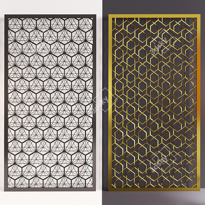 Elegant Metal and Brass Decorative Panels 3D model image 2